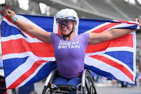 Hannah Cockroft of Great Britain wins the Women's 100m T34 Final during day six of the Para Athletics World Championships Paris 2023 at Stade Charlety on July 13, 2023 (Picture: Matthias Hangst/Getty Images)