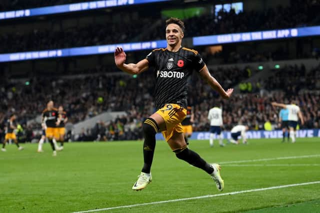 SHARP: Rodrigo celebrates his second goal for Leeds United