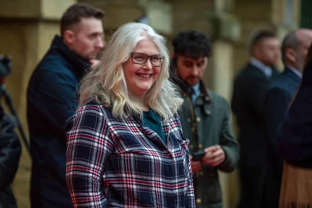 Sally Wainwright on the Red Carpet in the Piece Hall, Halifax, for the Premier Screening of th next series of Gentleman Jack.
