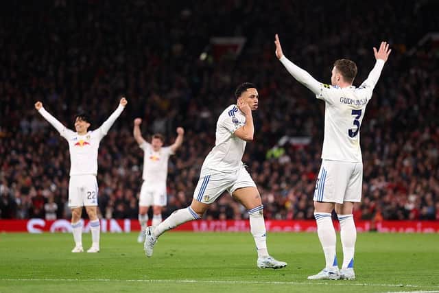 MADE IT: Gabriel Gudmundsson (far right) celebrates his assist for the opener (Image: Carl Recine/Getty Images)