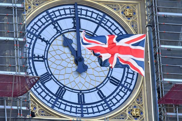 The Union Flag flies in front of Big Ben. PIC: JUSTIN TALLIS/AFP via Getty Images