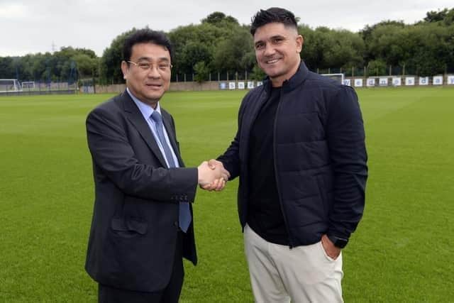 New Sheffield Wednesday manager Xisco Munoz with chairman Dejphon Chansiri at the club's Middlewood Road training ground after being confirmed as new manager.