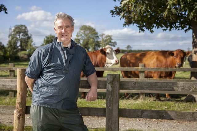 Peter with cows. (Pic credit: Daisybeck Studios / Channel 5)