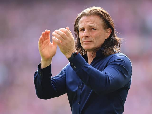 LONDON, ENGLAND - MAY 21: Gareth Ainsworth, Manager of Wycombe Wanderers applauds the fans following defeat in the Sky Bet League One Play-Off Final match between Sunderland and Wycombe Wanderers at Wembley Stadium on May 21, 2022 in London, England. (Photo by Justin Setterfield/Getty Images)