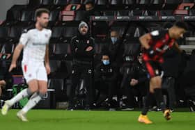 Rotherham manager Paul Warne shouts encouragement during the Sky Bet Championship match between AFC Bournemouth and Rotherham United at Vitality Stadium on February 17, 2021.