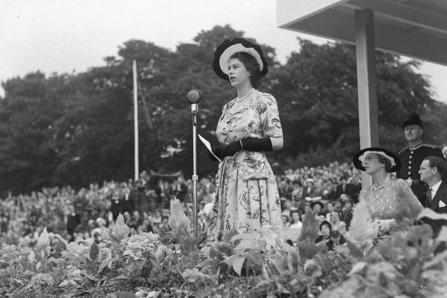 Princess Elizabeth also visited Roundhay Park where she addressed the crowd at Leeds Children's Day in 1949.