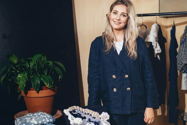 Fanfare Label founder Esther Knight wears ethically made navy linen suit, £299 at Fanfarelabel.com. Picture by JC Candanedo