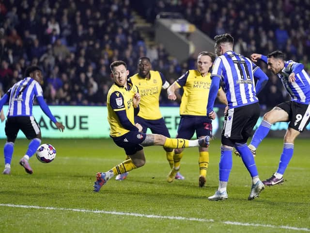 Lee Gregory opens the scoring for Sheffield Wednesday against Bolton.