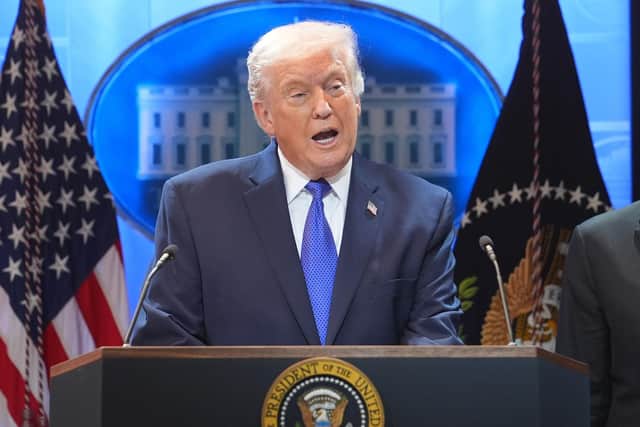 President Donald Trump speaks during a press briefing at the White House. PIC: AP Photo/Evan Vucci