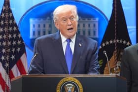 President Donald Trump speaks during a press briefing at the White House. PIC: AP Photo/Evan Vucci