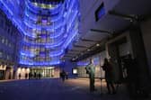 The BBC headquarters at New Broadcasting House is illuminated at night. PIC: Oli Scarff/Getty Images