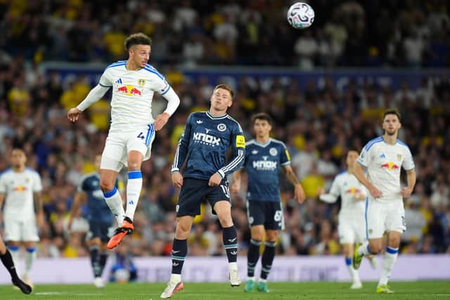 MY BALL: Ethan Ampadu heads the ball away from Harvey Barnes (Image: Annabel Lee-Ellis)