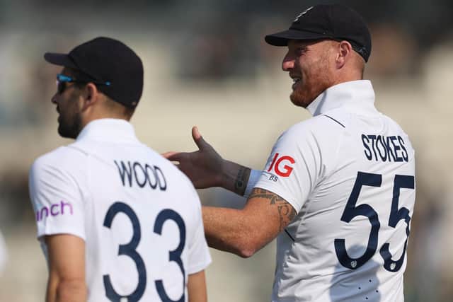 Double trouble: Ben Stokes of England and Mark Wood during  the Second Test Match between Pakistan and England at Multan Cricket Stadium. (Picture: Matthew Lewis/Getty Images)