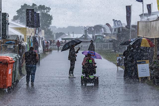 A heavy downpour on the first day of the Yorkshire farming and agriculture show. (Pic credit: Tony Johnson)