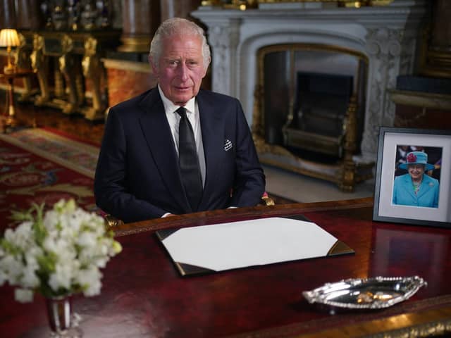 King Charles III delivers his address to the nation and the Commonwealth from Buckingham Palace, London, following the death of Queen Elizabeth II. PIC: Yui Mok/PA Wire