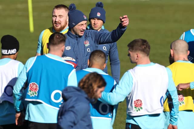 Steve Borthwick conducts a training session at Pennyhill Park head of the Italy game (Picture: David Rogers/Getty Images)