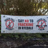 Anti fracking poster on the roadside of the anti-fracking camp on the edge of Kirby Misperton in January 2018. PIC: James Hardisty.