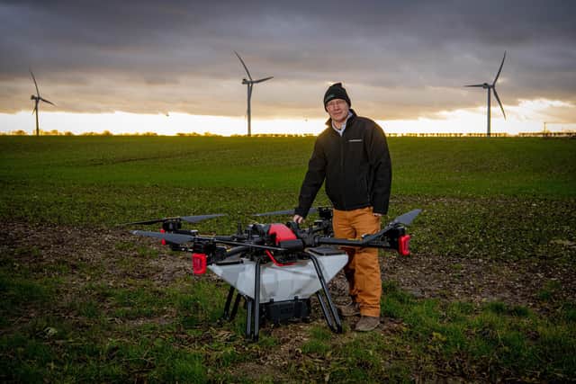 Andrew Manfield of Manterra Ltd situated near Beverley with the XAG P100 agricultural drone
