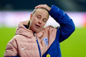 BITTER BLOW: Beth Mead shows her disappointment after learning that England had not qualified for the UEFA Women's Nations League finals - despite beating Scotland 6-0 at Hampden Park. Picture: Jane Barlow/PA