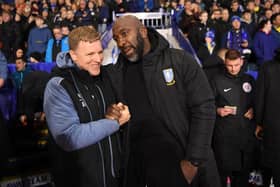 DELIGHTED: Sheffield Wednesday's Darren Moore (right) won the battle of the unbeaten managers against Newcastle United's Eddie Howe