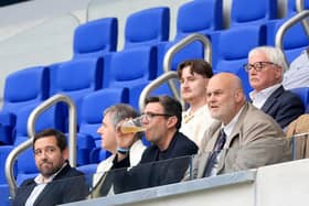 Andy Burnham watches from the stands during the Super League match at the Hill Dickinson Stadium, Liverpool. PIC: Nigel French/PA Wire.