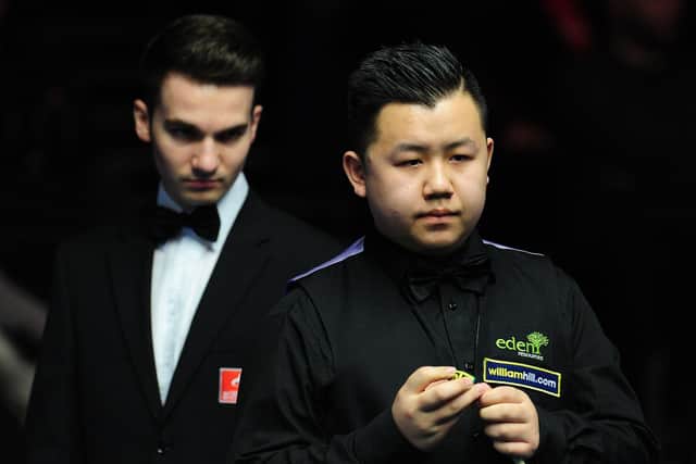 Right on cue: Sanderson Lam in action in his first round match against Stephen Maguire during day four of the UK Championships at The Barbican Centre, York. (Picture: PA)