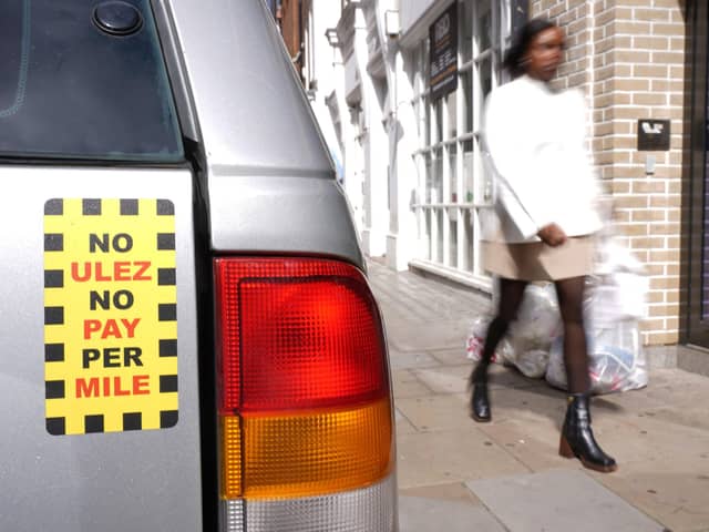 An anti Ulez sticker on a vehicle on Warwick Avenue, London. PIC: Jonathan Brady/PA Wire