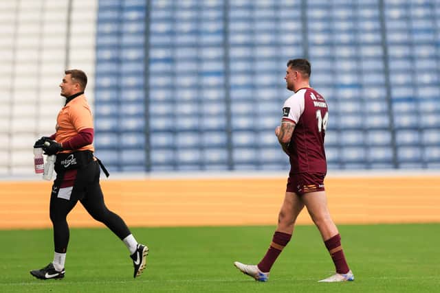 Fenton Rogers leaves the field following his dismissal. (Photo: Callum Pilkington/SWpix.com)