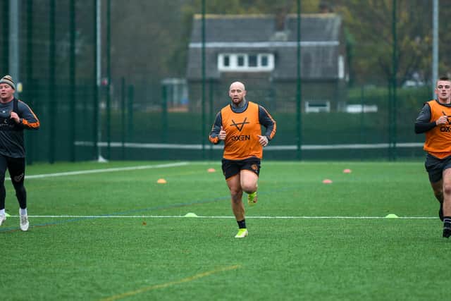 Nathan Massey, centre, leads the way during a gruelling fitness exercise. (Photo: Castleford Tigers)