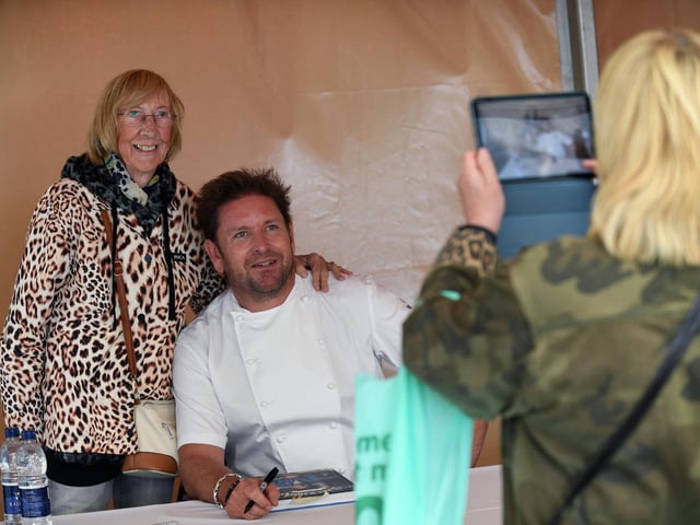 Chatsworth County Fair. 91 year old Aileen Mills has her photo taken with celebrity chef James Martin. 4th September 2026