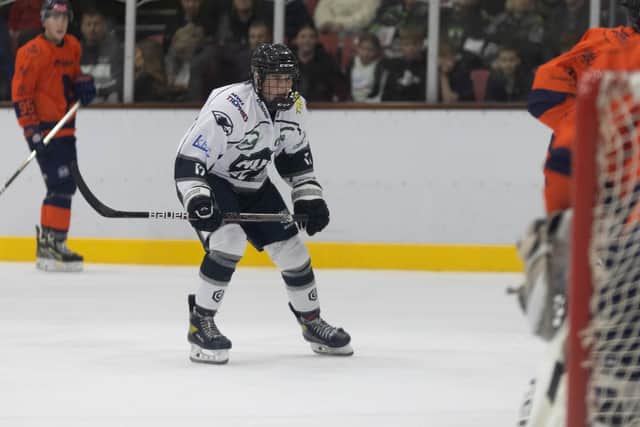 LEARNING FAST: Owen Bruton was a huge positive for Hull Seahawks in their first NIHL National season, and will only have just turned 17 when the 2023-24 campaign gets underways in September. Picture courtesy of Tony King/Seahawks Media.