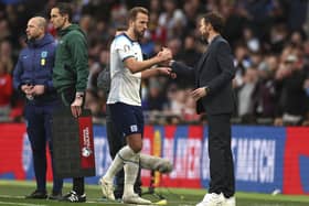 England coach Gareth Southgate shakes hands with Harry Kaneas the captain leaves the field