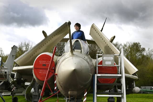 Oliver Dean in a Royal Air Force Blackburn Buccaneer during the open cockpit event at the Yorkshire Air Museum, near York.