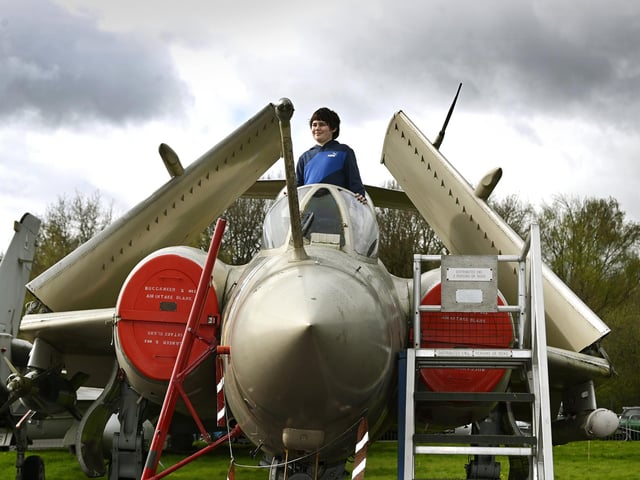 Oliver Dean in a Royal Air Force Blackburn Buccaneer during the open cockpit event at the Yorkshire Air Museum, near York.