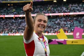 England's flanker Zoe Aldcroft reacts following the Women's Rugby World Cup final between Canada and England at The Allianz Stadium, Twickenham, last September (Picture: GLYN KIRK/AFP via Getty Images)