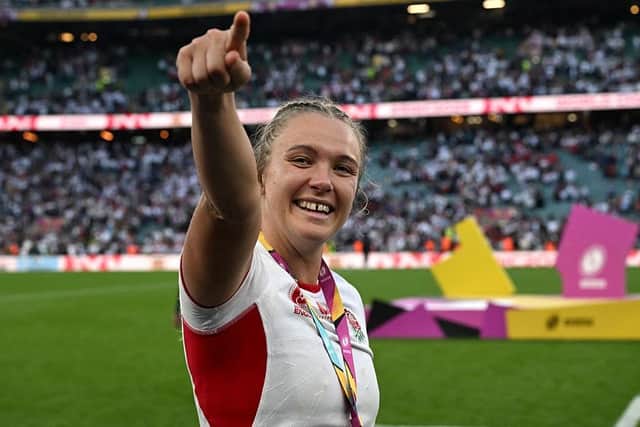 England's flanker Zoe Aldcroft reacts following the Women's Rugby World Cup final between Canada and England at The Allianz Stadium, Twickenham, last September (Picture: GLYN KIRK/AFP via Getty Images)