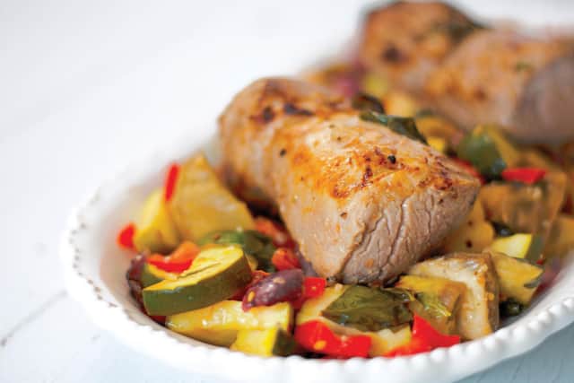 Italian pork loin with roasted vegetables. Picture credit: SharkNinja/PA.