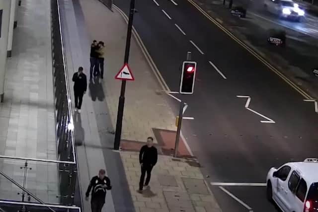 Police have released CCTV footage of men they would like to identify after an unprovoked racist attack in Leeds. Photo: West Yorkshire Police
