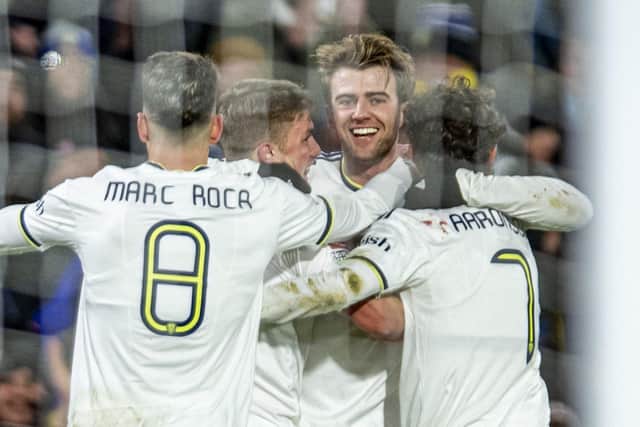 SMILING AGAIN: Leeds United substitute Patrick Bamford celebrates his first goal against Cardiff City