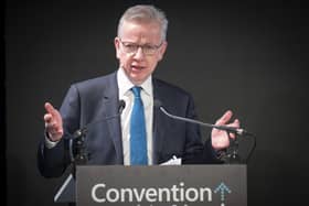 Secretary of State for Levelling Up, Housing and Communities, Michael Gove addresses the Convention of the North. PIC: Danny Lawson/PA Wire