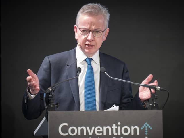 Secretary of State for Levelling Up, Housing and Communities, Michael Gove addresses the Convention of the North. PIC: Danny Lawson/PA Wire