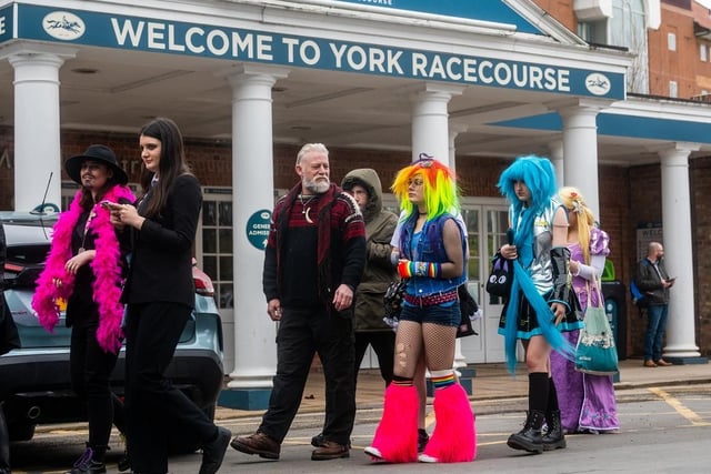 Fans waiting outside the York Racecourse at the Comic Con event.