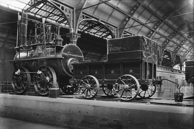 The Locomotion No 1 was the first steam locomotive to haul a passenger train at York Station and was built in 1824. The picture dates back to the early 1900s.