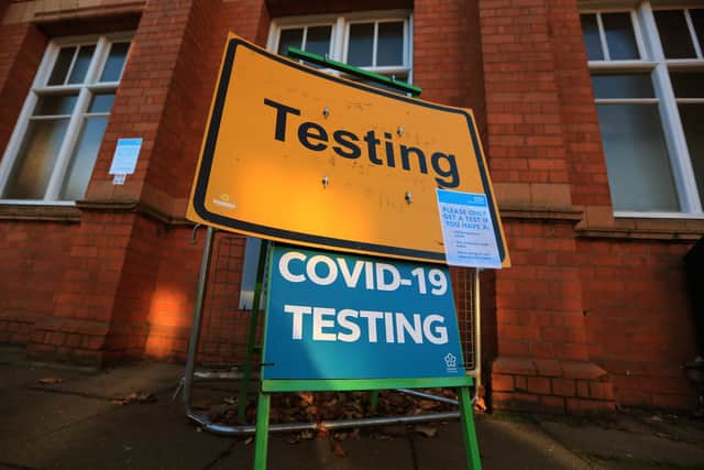 A Covid Testing sign at the start of a four week national lockdown for England in 2020. PIC: PA