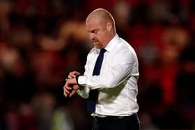 Everton manager Sean Dyche checks his watch during the Carabao Cup second round match at the Eco-Power Stadium, Doncaster. Picture date: Wednesday August 30, 2023. PA Photo. See PA story SOCCER Doncaster. Photo credit should read: Mike Egerton/PA Wire.RESTRICTIONS: EDITORIAL USE ONLY No use with unauthorised audio, video, data, fixture lists, club/league logos or "live" services. Online in-match use limited to 120 images, no video emulation. No use in betting, games or single club/league/player publications.