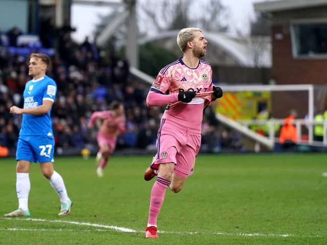 Leeds United's Patrick Bamford celebrates scoring their side's second goal of the game during the Emirates FA Cup Third Round match at the Weston Homes Stadium, Peterborough. Picture: Joe Giddens/PA Wire.