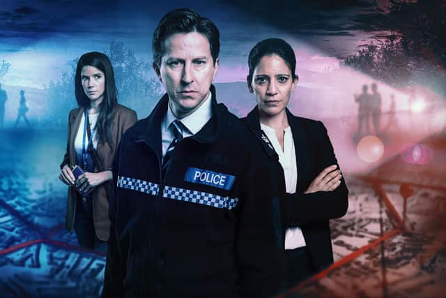 Lee Ingleby as Neil Adams, Vineeta Rishi as Nisha Roberts and Sonya Cassidy as Diane Barnwell in The Hunt for Raoul Moat. Picture: ITV