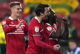 Middlesbrough's Emmanuel Latte Lath (right) celebrates scoring their side's second goal against Norwich City (Picture: Owen Humphreys/PA Wire)