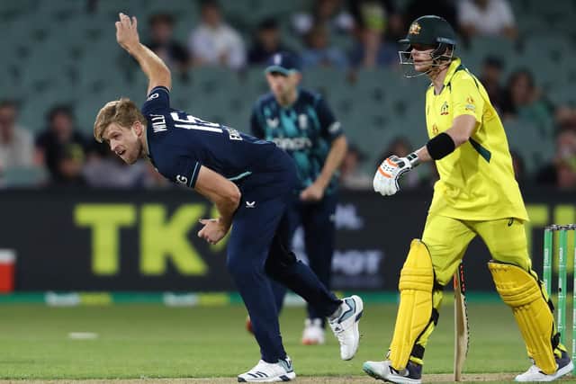 NOT THIS TIME: Former Yorkshire bowler David Willey in action against Australia at Adelaide Oval Picture: Sarah Reed/Getty Images