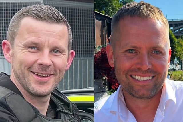 PC Tom Clough (left) and PC Matthew Blades, who died when a car going in the wrong direction hit a police car on the A66 near Middlesbrough.